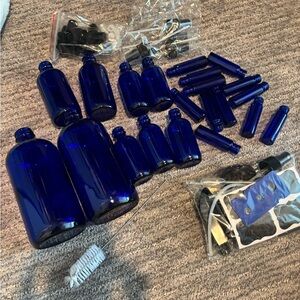 Apothecary Set of Blue Glass Bottles variety new